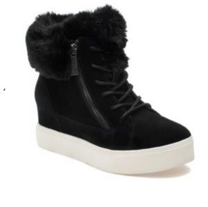 J/Slides Sarah Suede Faux Fur Wedge Boots 8.5